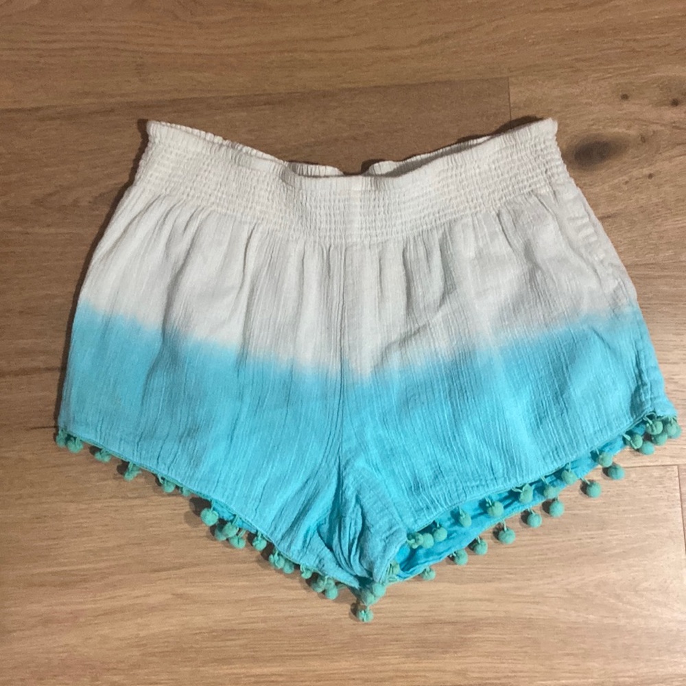 Tie dye ombre shorts with Pom Pom trim